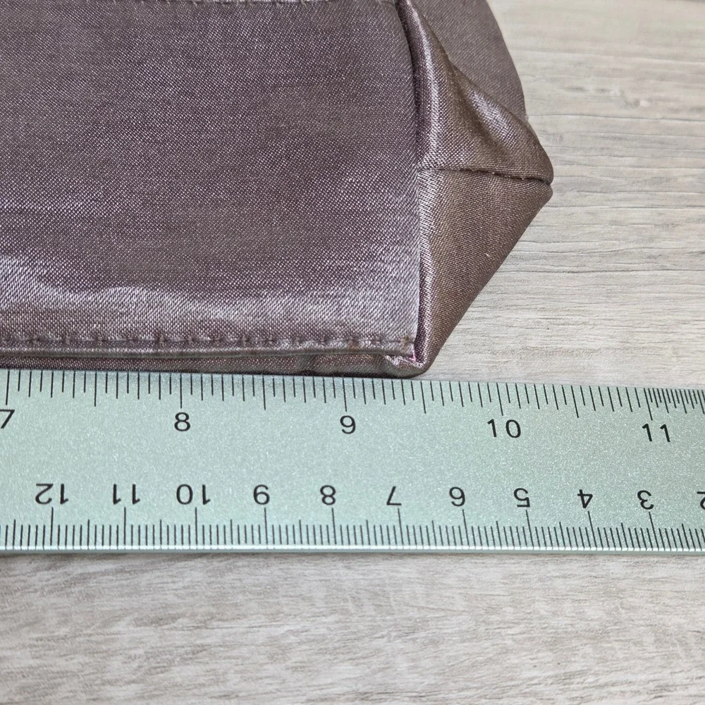 Bath & Body Works Sweet Pea Satin Clutch Bag Taupe Evening Pouch 9.5x7